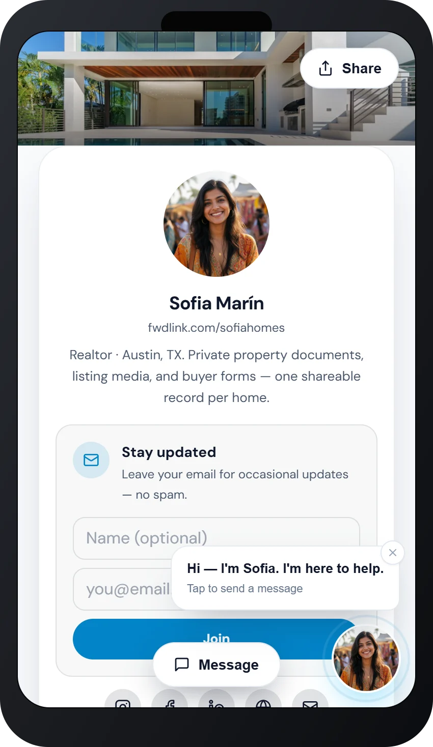 Sofia Marín realtor page on fwdlink.com/sofiahomes