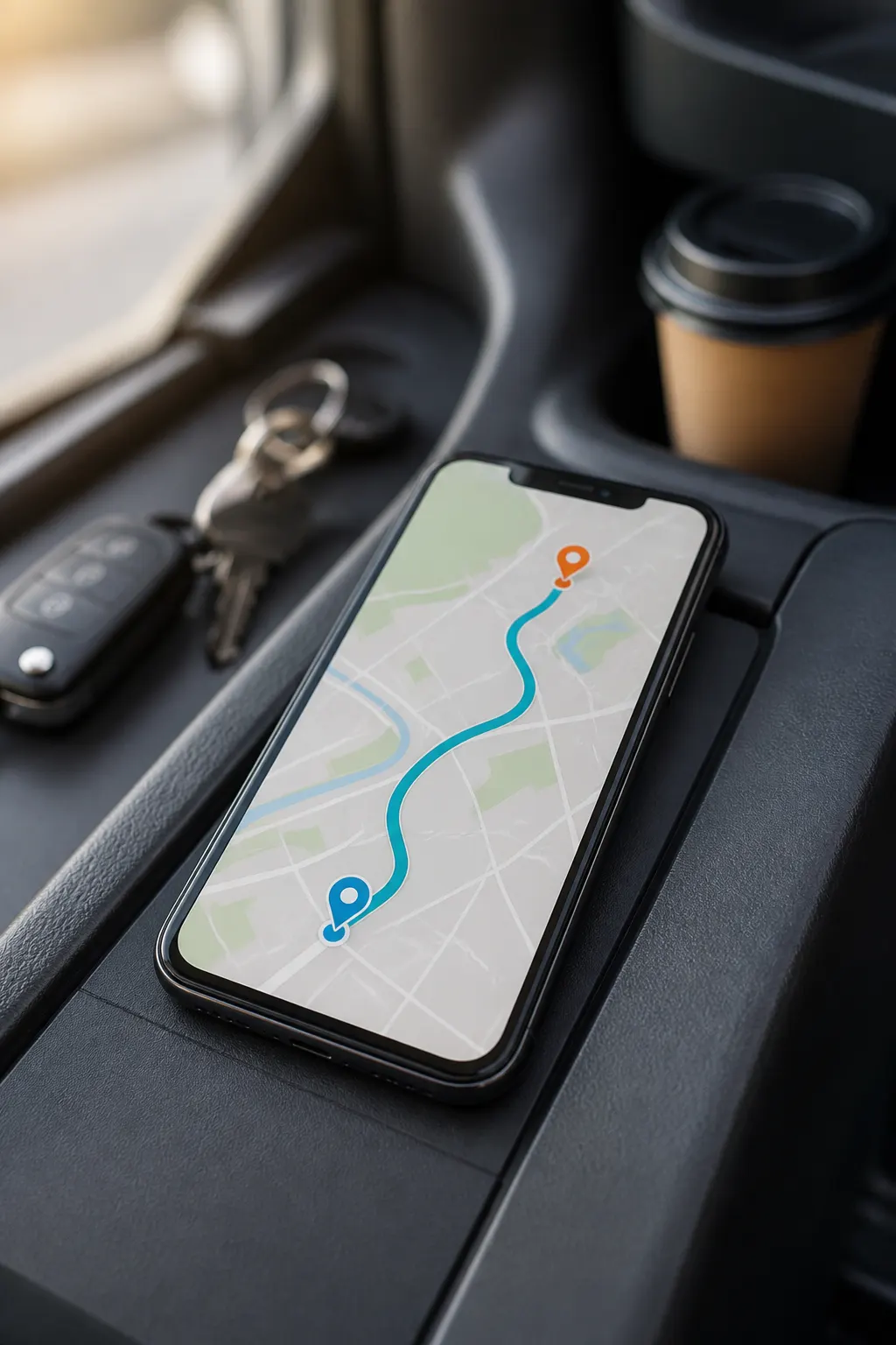 Phone navigation on the van console between job stops