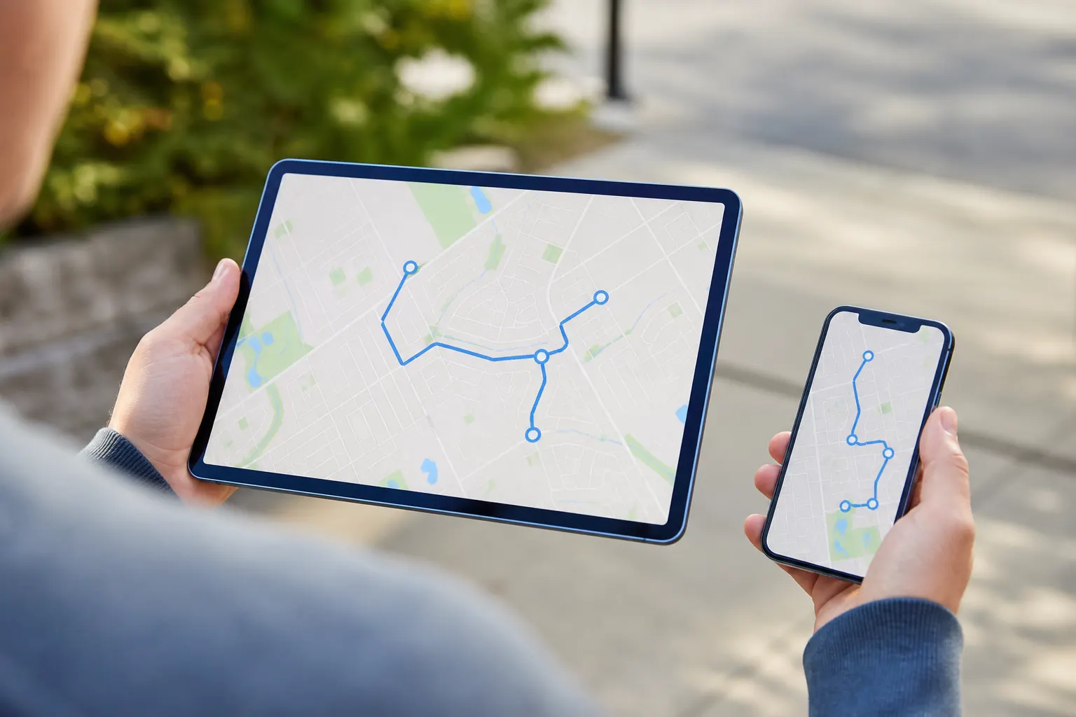 Ordered multi-stop route on tablet and phone
