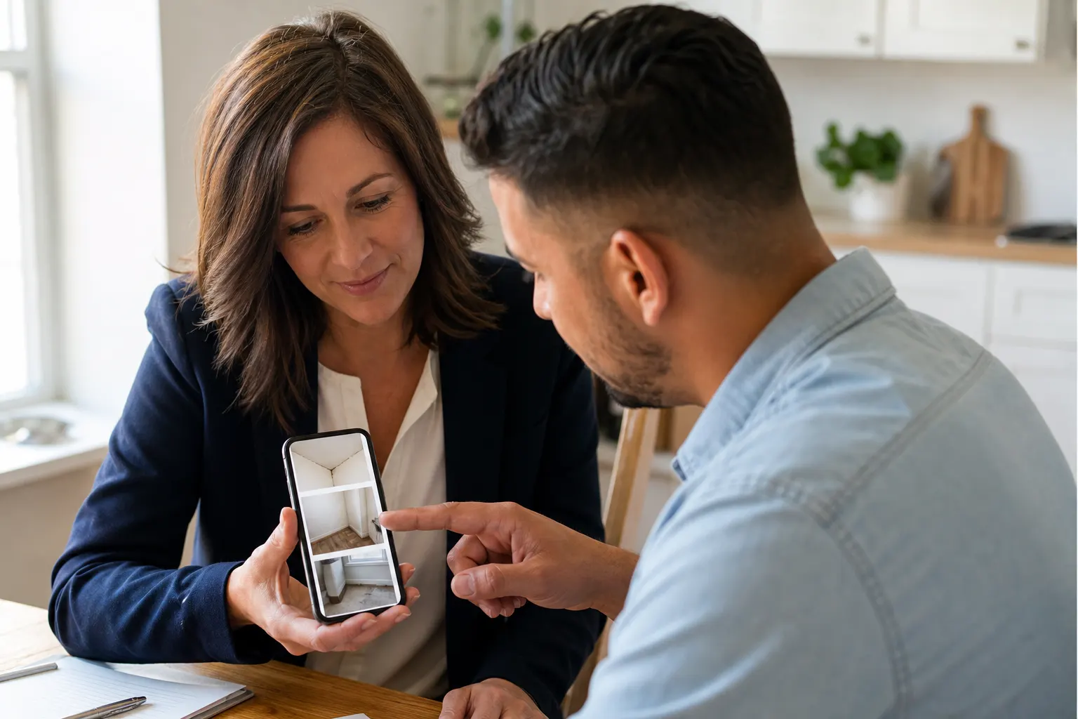 Client reviewing the inspection photo report on a phone