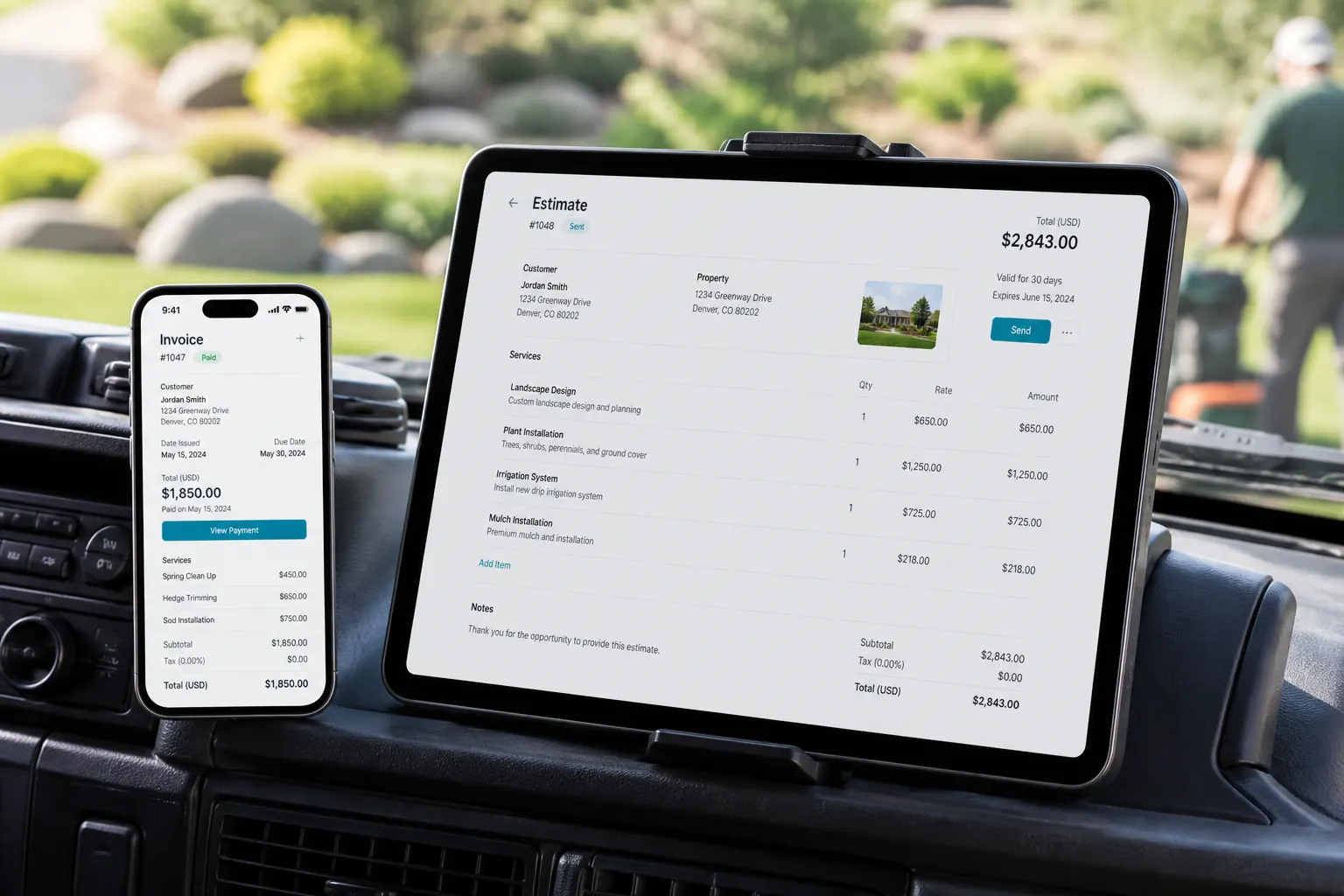 Estimate and invoice ready on devices in the truck