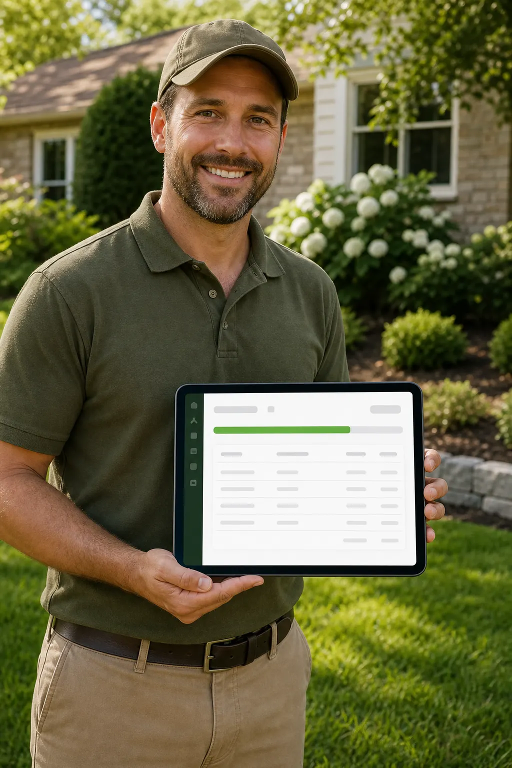 Estimate reviewed on a tablet in a finished yard