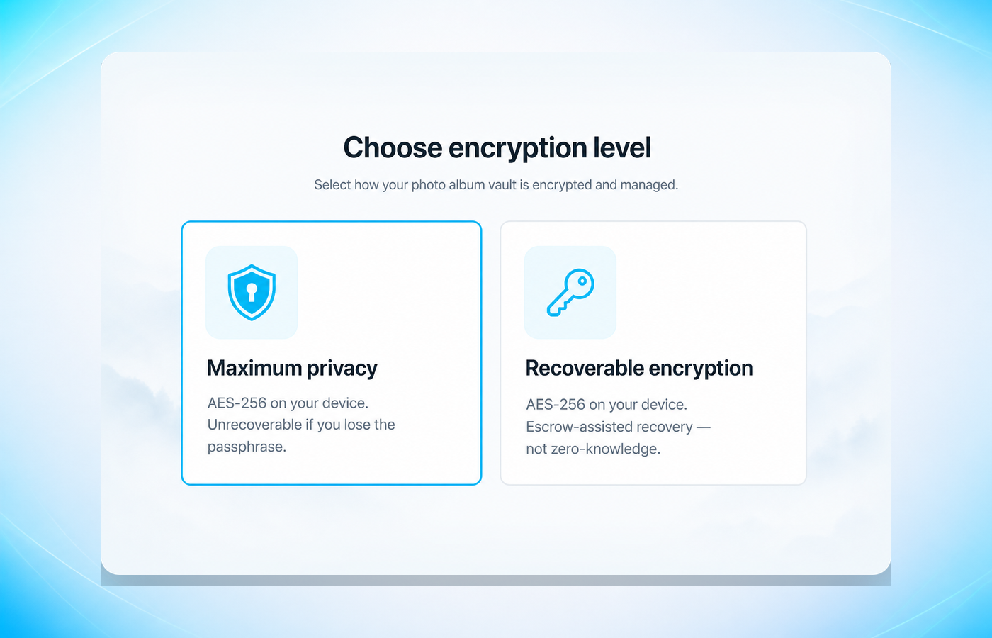 Maximum privacy vs Recoverable encryption