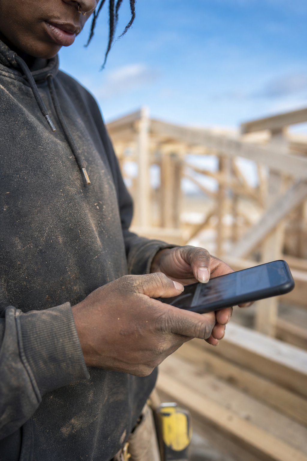 Someone sending photos from a phone on a jobsite