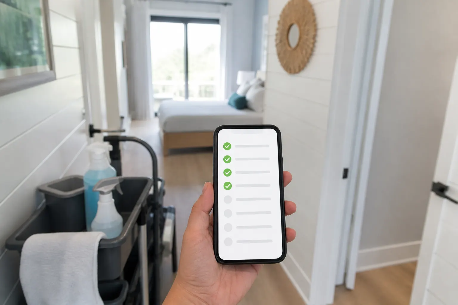 Checklist del turnover en el celular en una habitación de renta